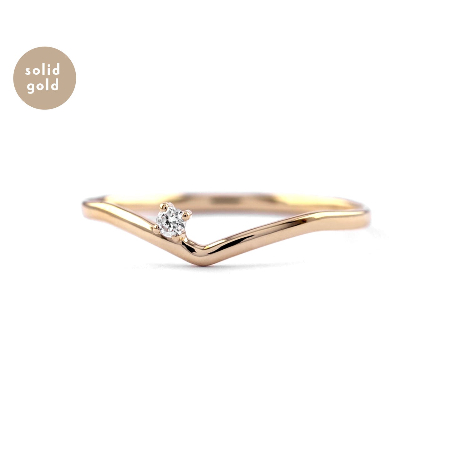 Solid Yellow Gold Solo Diamond Wave Ring