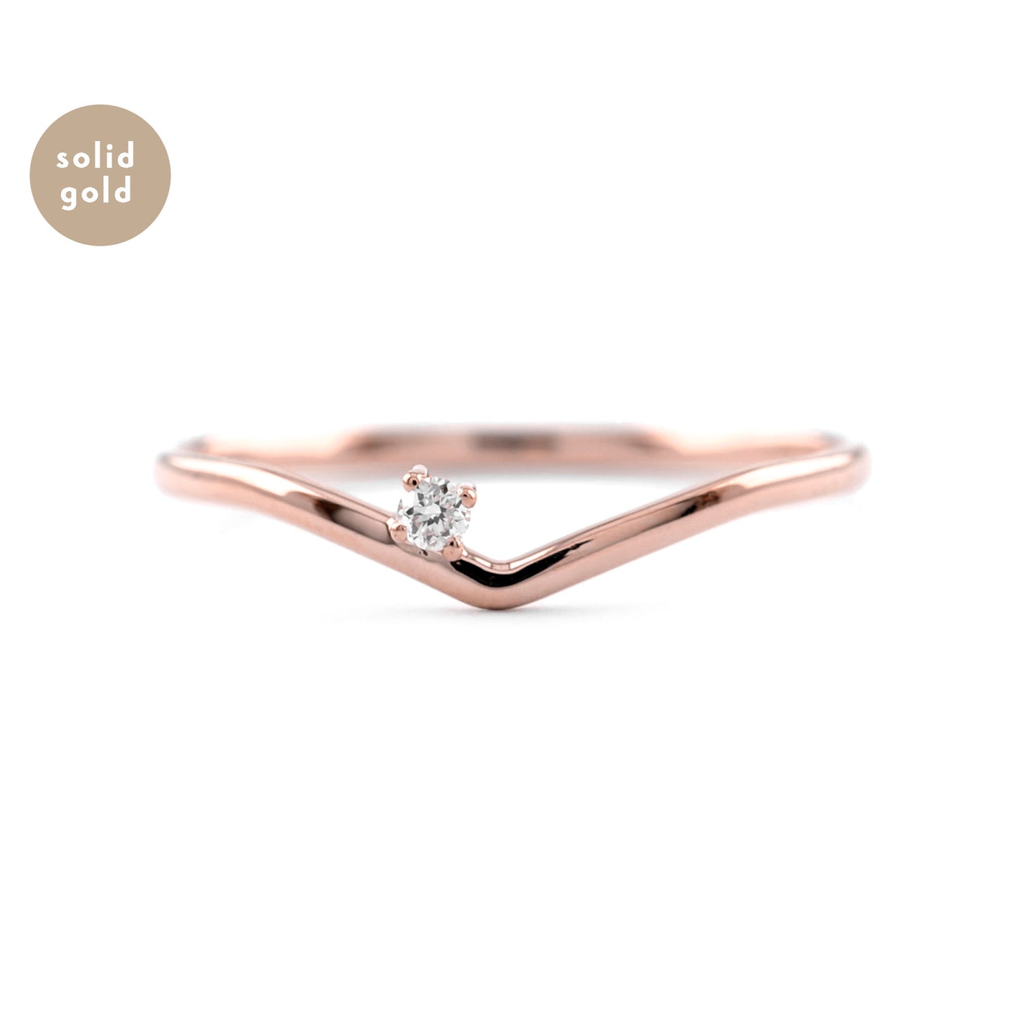 Solid Rose Gold Solo Diamond Wave Ring