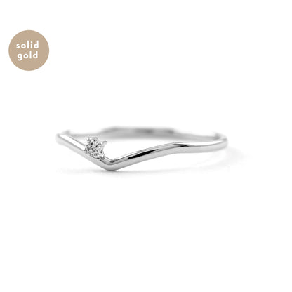 Solid White Gold Solo Diamond Wave Ring